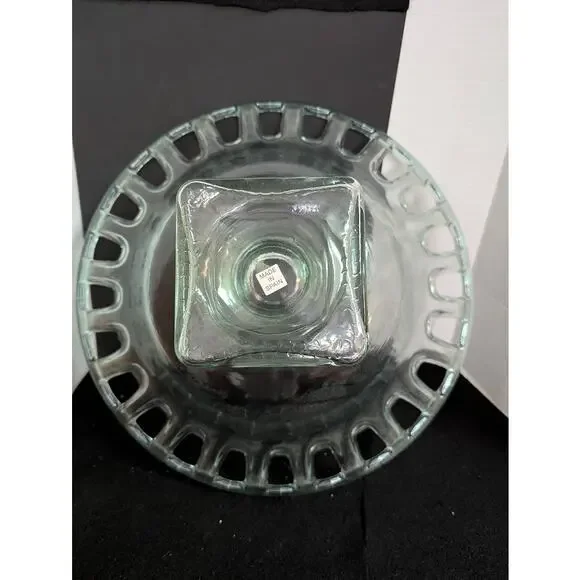 100% Recycled Green Glass Pedestal Compote Made in Spain 16 Wide 5 base VTG